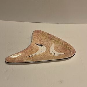 Vintage Mid Century Modern MCM Atomic Swoop Pink Speckled Glaze Ceramic Ashtray